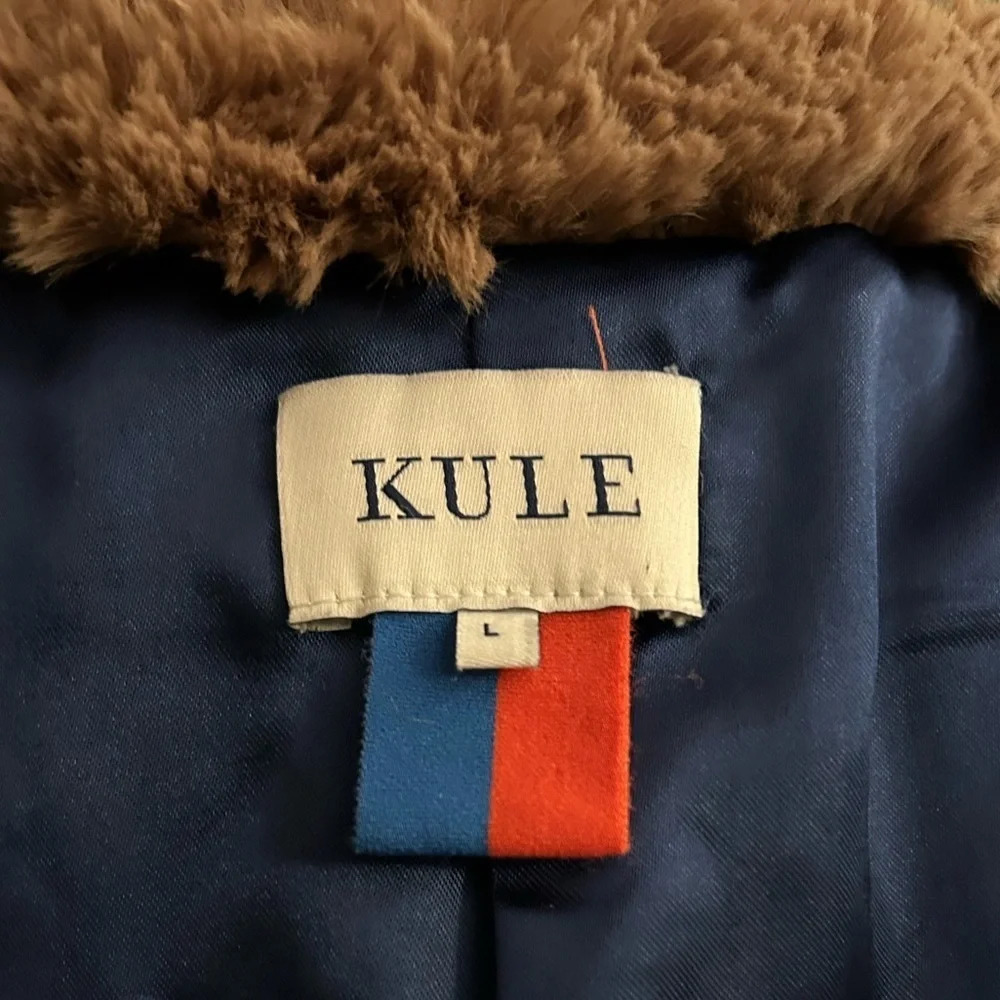 Kule The Bailey Striped Faux Fur Jacket Size L blue and brown excellent cond - Picture 7 of 11